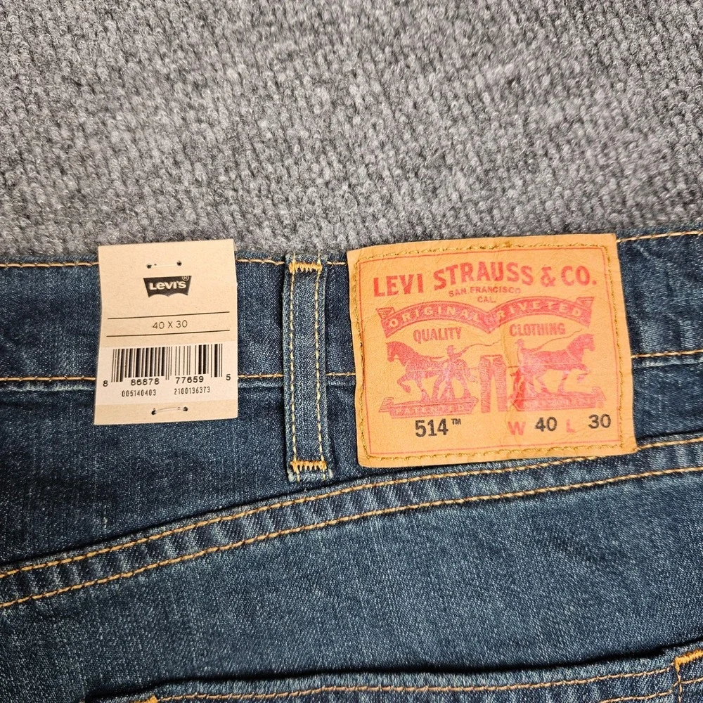 Levis 514 Jeans Men's 40x30 Straight Fit Stretch Dark Wash Denim NEW Casual Blue - Picture 3 of 13